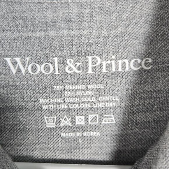 Wool & Prince Signature Polo Men’s Size Large Heather Grey Merino Wool - Picture 3 of 8